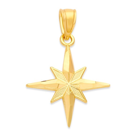 Golden Fire Jewelry Jewelry - Solid 14k Gold North Star Pendant - Celestial Charm Star Pendant Gift for Her